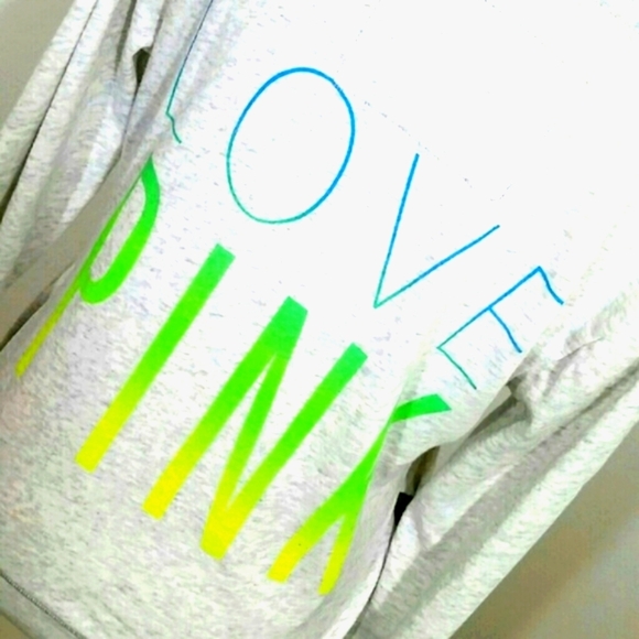 Light Gray Graphic hoodie pockets Neon Lab Logo Love Pink Lightweight - Picture 1 of 8